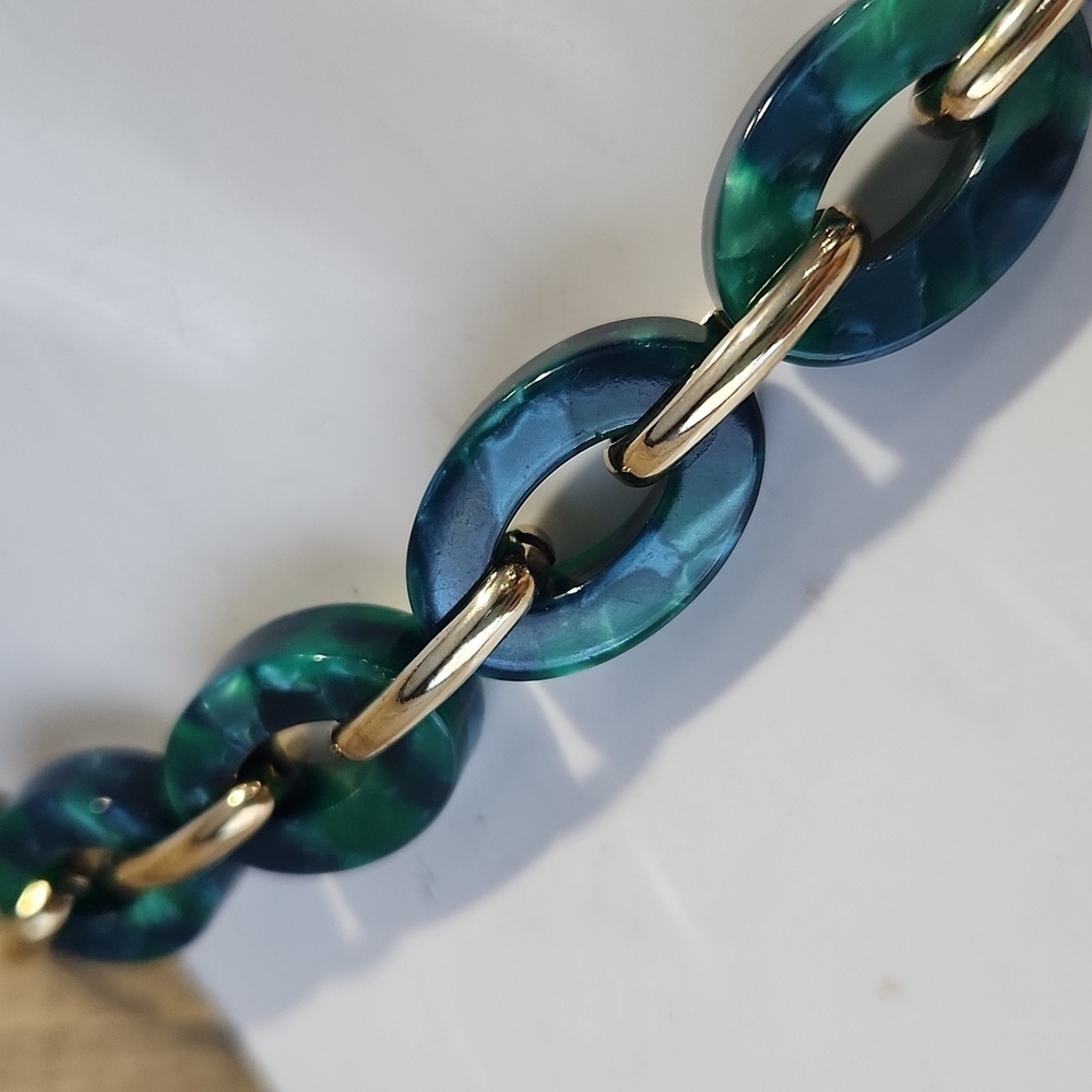 Ann Taylor Green Tortoise Shell Statement Necklac… - image 3